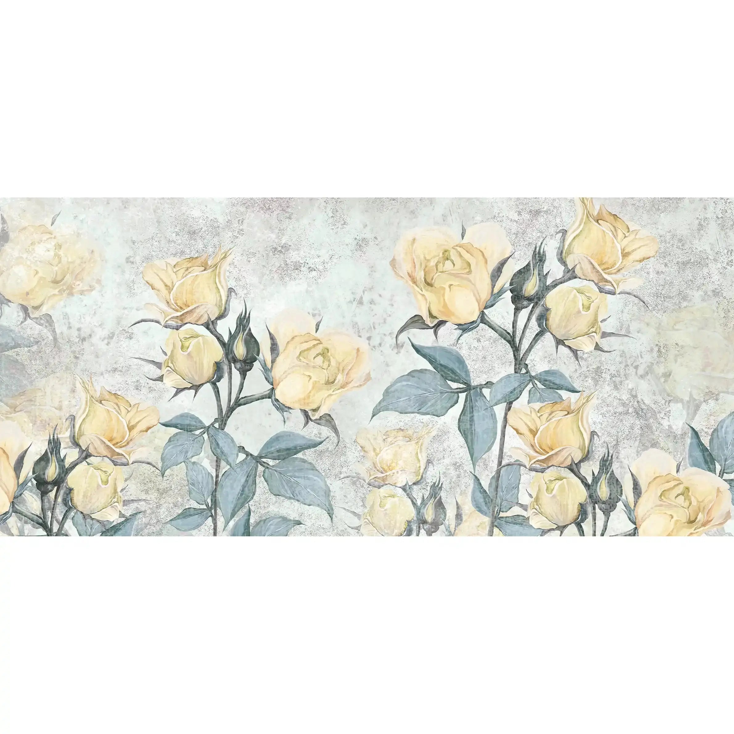 3002-C / Floral Peel and Stick Wallpaper - Yellow Roses Mural, Vintage Mural for Wall Decor, Ideal for Bedroom and Bathroom - Artevella