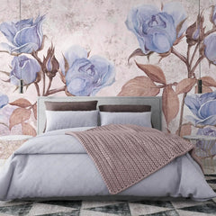 3002-D / Floral Peel and Stick Wallpaper - Purple Roses Mural, Vintage Mural for Wall Decor, Ideal for Bedroom and Bathroom - Artevella