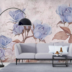 3002-D / Floral Peel and Stick Wallpaper - Purple Roses Mural, Vintage Mural for Wall Decor, Ideal for Bedroom and Bathroom - Artevella