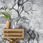 3002-E / Floral Peel and Stick Wallpaper - Grey Roses Mural, Vintage Mural for Wall Decor, Ideal for Bedroom and Bathroom - Artevella