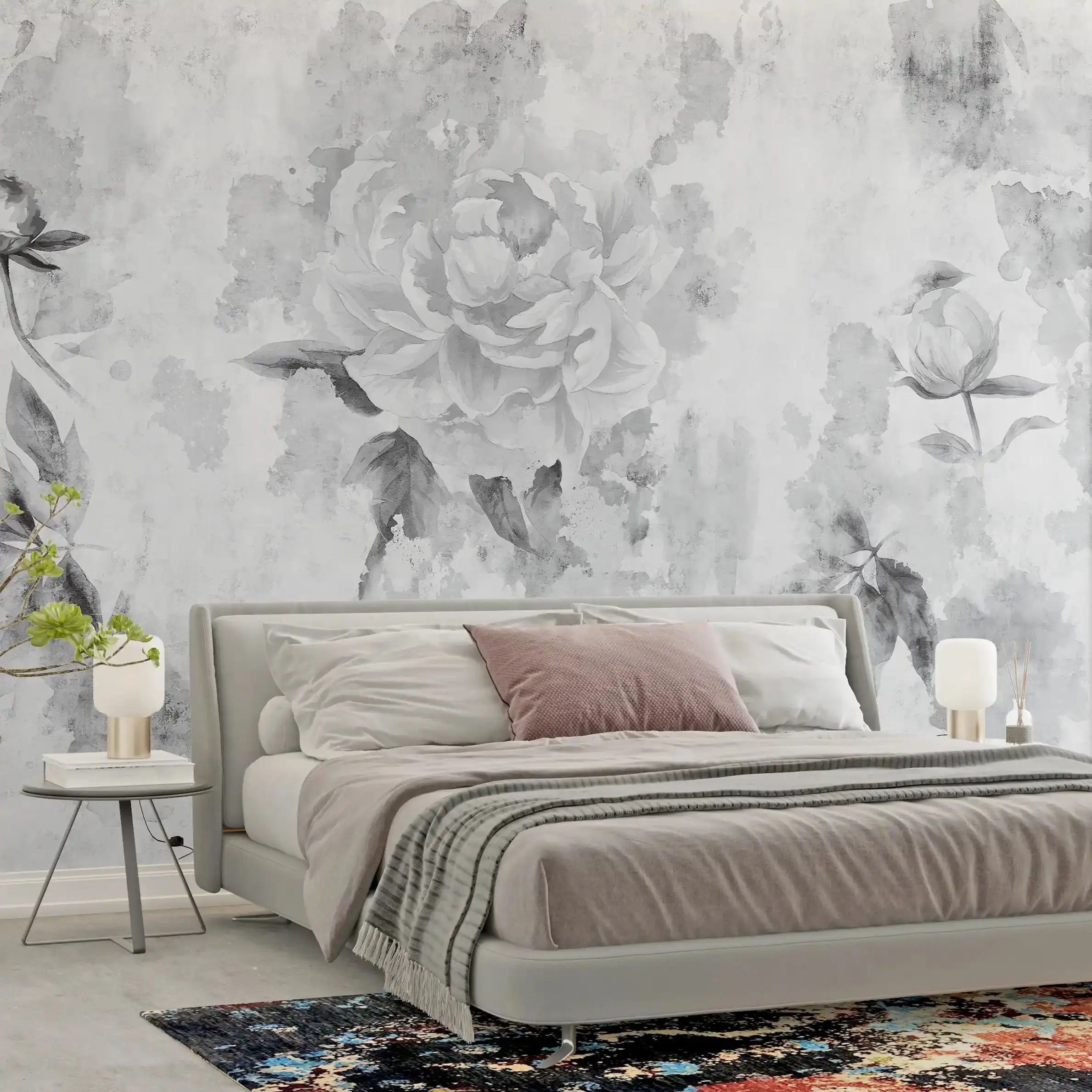 3004-E / Watercolor Floral Peel and Stick Wallpaper - Peony Design for Modern Room Decor, Perfect for Bedroom and Bathroom - Artevella