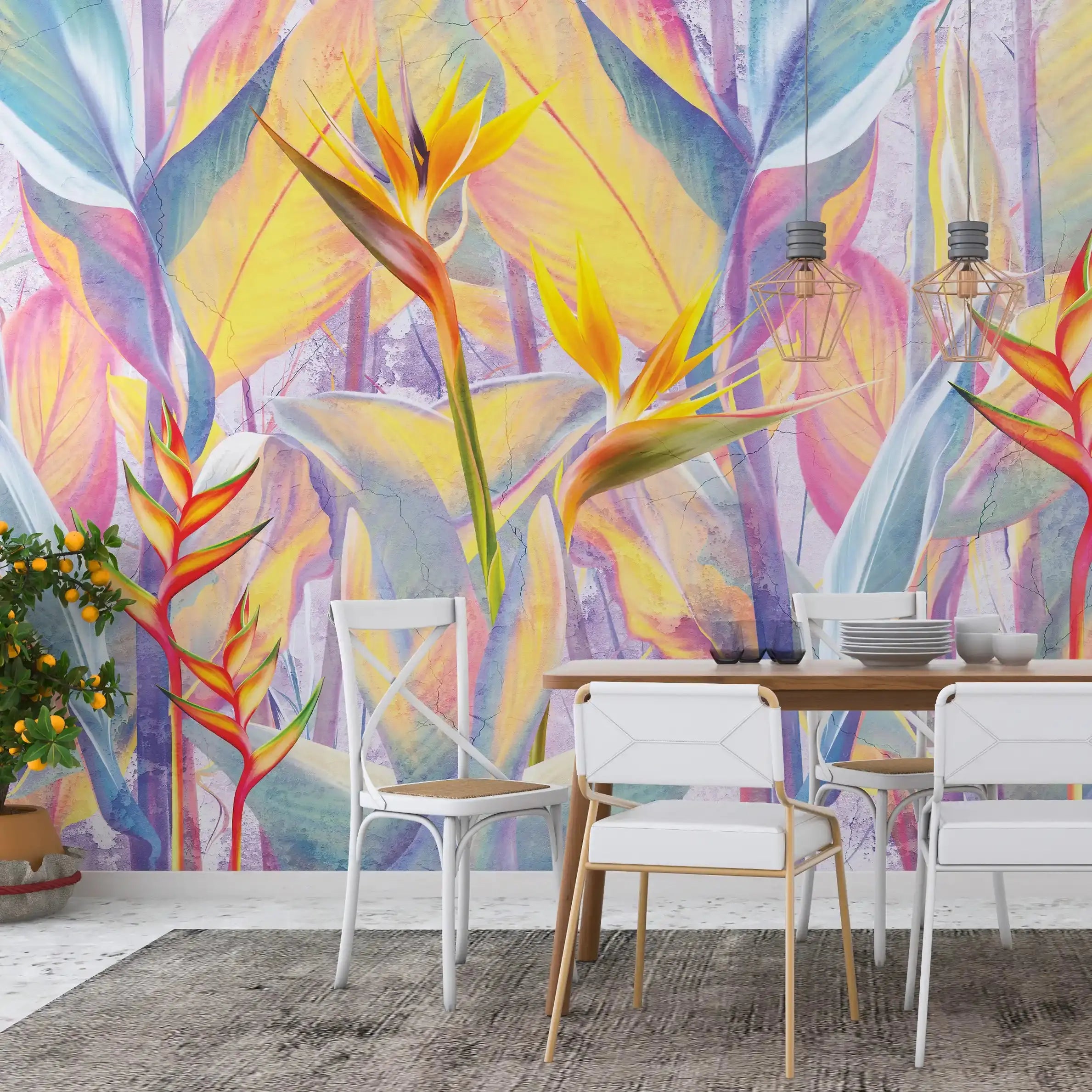 3006-A / Peel and Stick Botanical Wallpaper - Bird of Paradise Design, Easy Install Wall Mural - Artevella