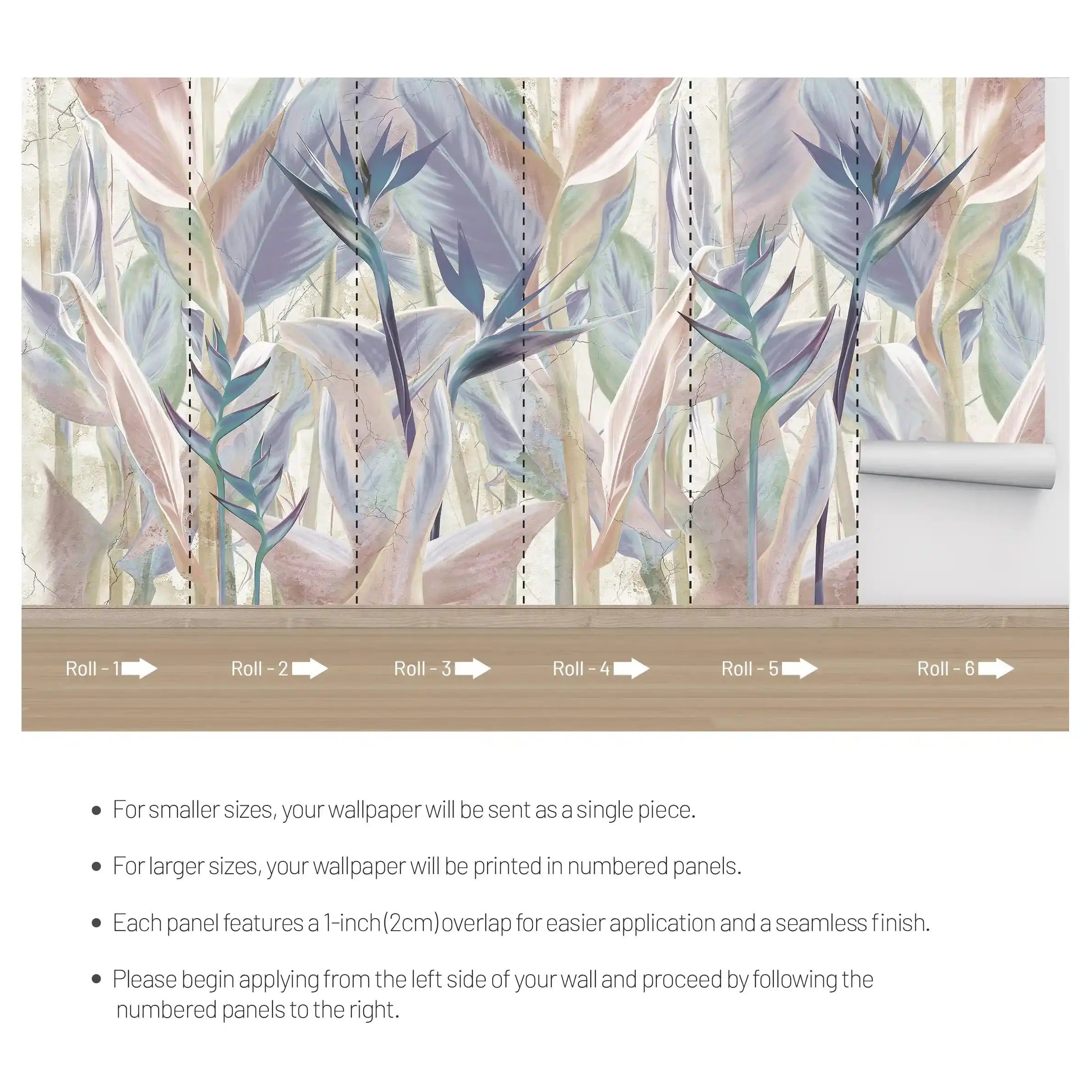 3006-B / Peel and Stick Botanical Wallpaper - Bird of Paradise Design, Easy Install Wall Mural - Artevella