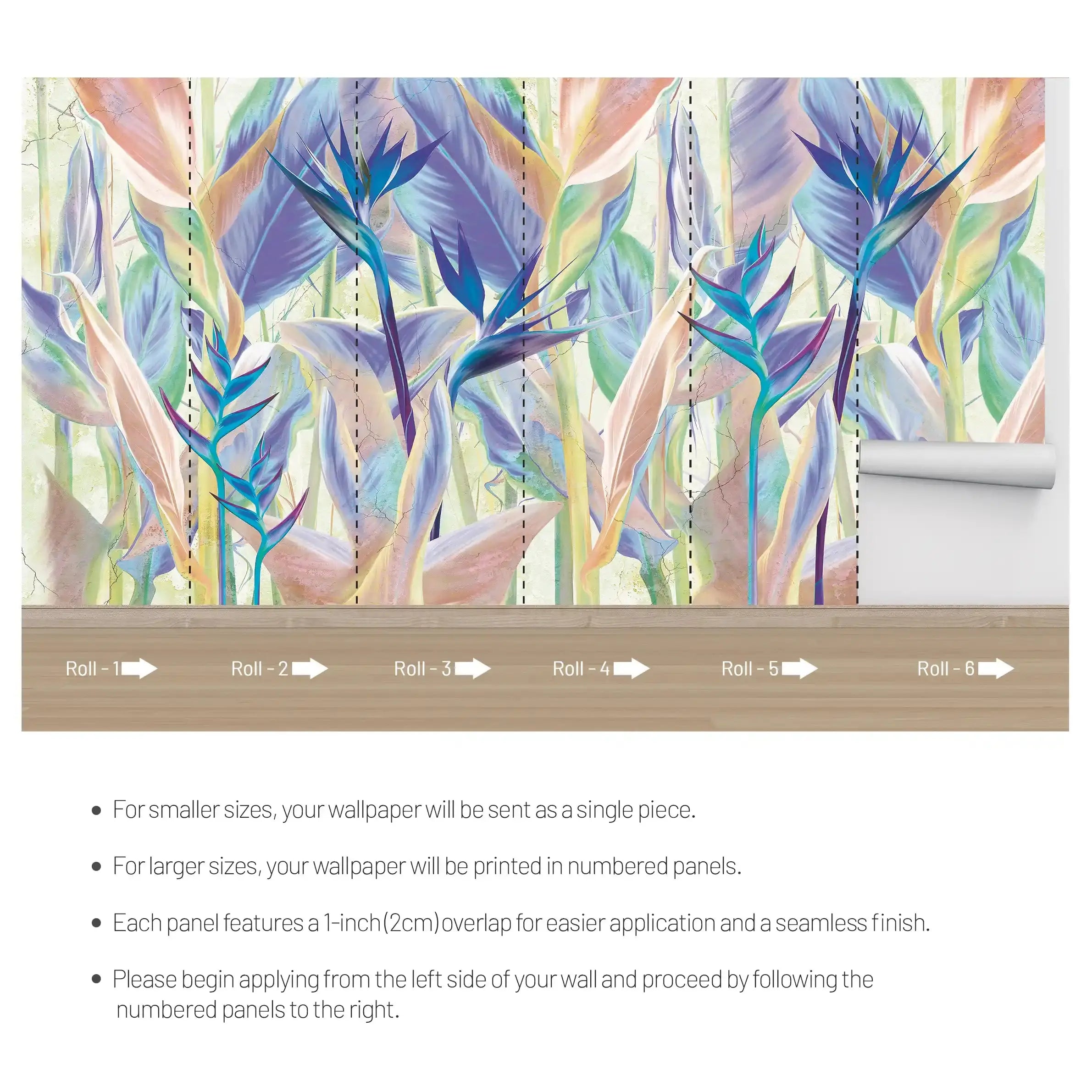 3006-C / Peel and Stick Botanical Wallpaper - Bird of Paradise Design, Easy Install Wall Mural - Artevella