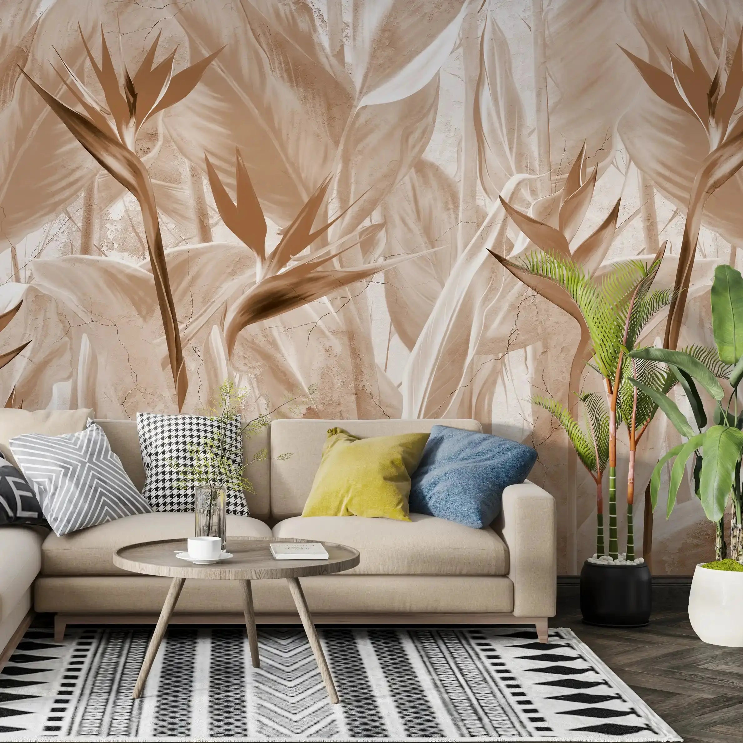 3006-D / Peel and Stick Botanical Wallpaper - Bird of Paradise Design, Easy Install Wall Mural - Artevella