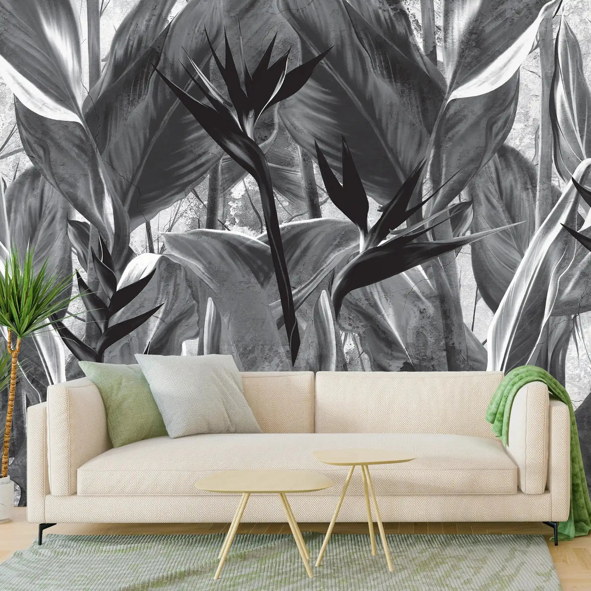 3006-E / Peel and Stick Botanical Wallpaper - Bird of Paradise Design, Easy Install Wall Mural - Artevella