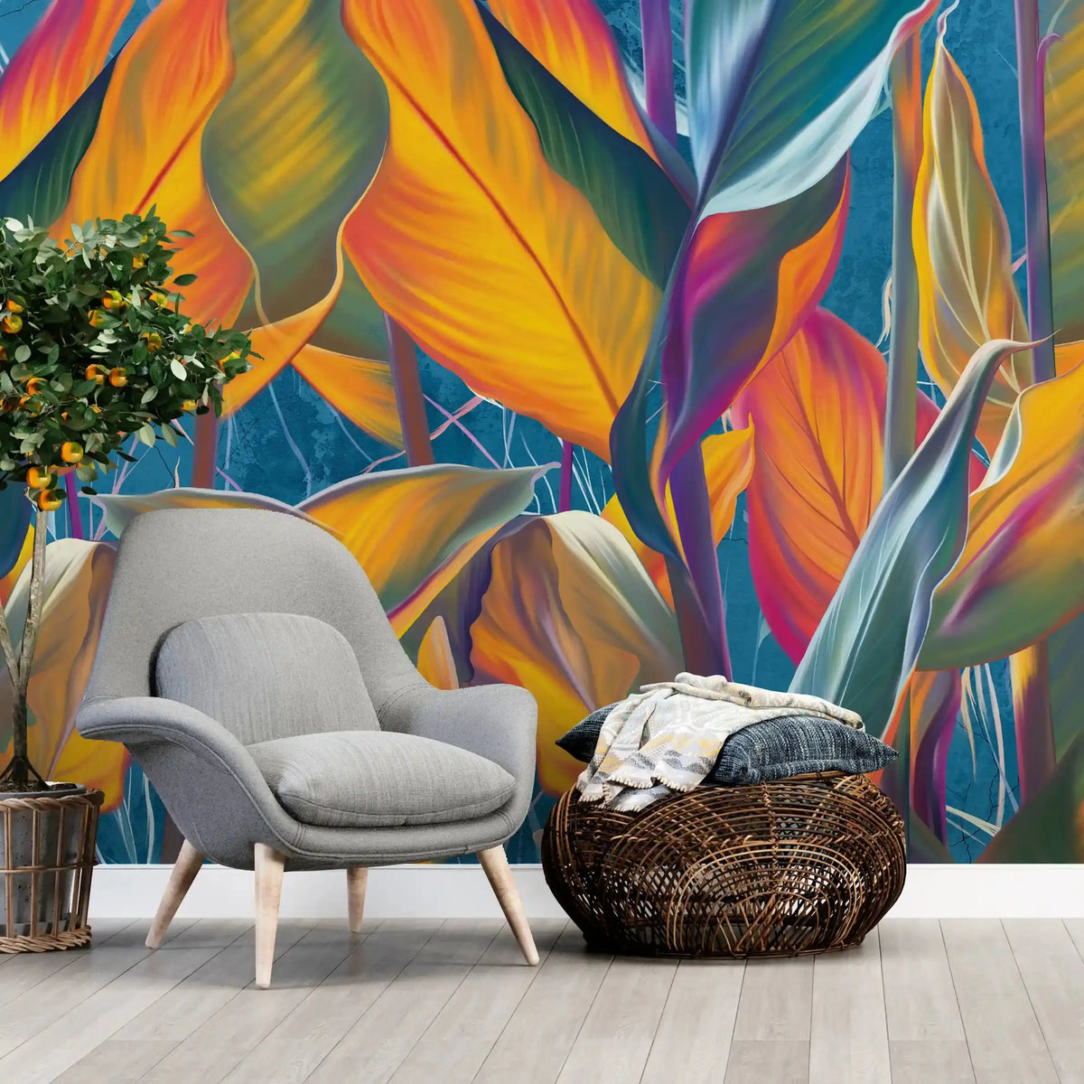 3007-A / Peel and Stick Wallpaper: Tropical Plant Design for Modern Home Decor, Easy to Install and Remove Wall Mural - Artevella