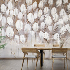 3008-C / Peel and Stick Wallpaper Floral: Silver and White Tulips Design, Perfect Wall Decor for Bathroom and Bedroom - Artevella