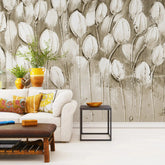 3008-D / Peel and Stick Wallpaper Floral: Silver and White Tulips Design, Perfect Wall Decor for Bathroom and Bedroom - Artevella