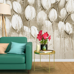 3008-D / Peel and Stick Wallpaper Floral: Silver and White Tulips Design, Perfect Wall Decor for Bathroom and Bedroom - Artevella