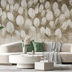 3008-D / Peel and Stick Wallpaper Floral: Silver and White Tulips Design, Perfect Wall Decor for Bathroom and Bedroom - Artevella