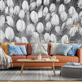 3008-E / Peel and Stick Wallpaper Floral: Silver and White Tulips Design, Perfect Wall Decor for Bathroom and Bedroom - Artevella