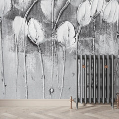 3008-E / Peel and Stick Wallpaper Floral: Silver and White Tulips Design, Perfect Wall Decor for Bathroom and Bedroom - Artevella