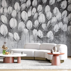 3008-E / Peel and Stick Wallpaper Floral: Silver and White Tulips Design, Perfect Wall Decor for Bathroom and Bedroom - Artevella