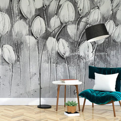 3008-E / Peel and Stick Wallpaper Floral: Silver and White Tulips Design, Perfect Wall Decor for Bathroom and Bedroom - Artevella
