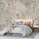 3009-A / Wild Floral Wall Mural - Beige Patterned Peel and Stick Wallpaper for Bedroom and Bathroom - Artevella