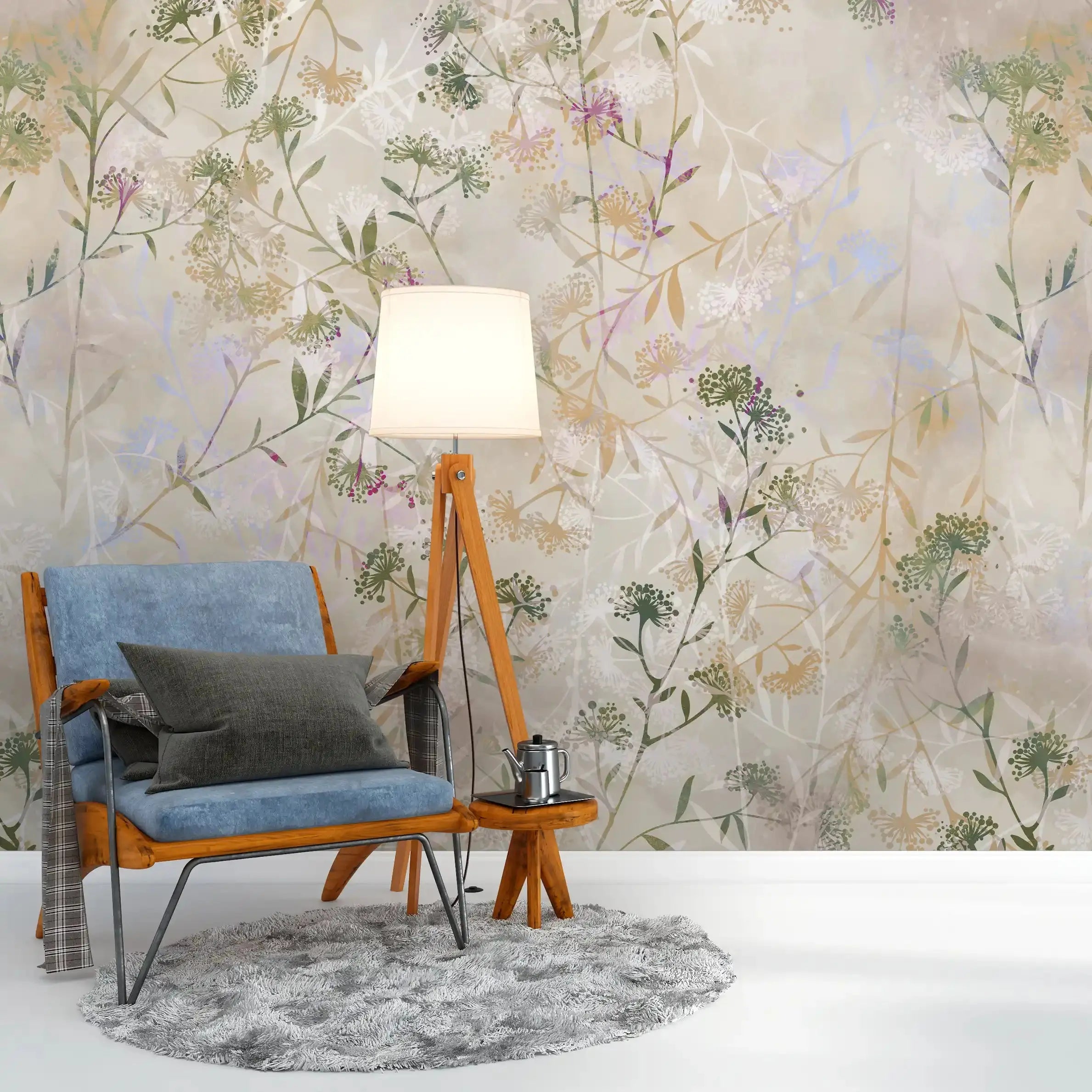 3009-A / Wild Floral Wall Mural - Beige Patterned Peel and Stick Wallpaper for Bedroom and Bathroom - Artevella