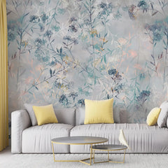 3009-B / Wild Floral Wall Mural - Blue Patterned Peel and Stick Wallpaper for Bedroom and Bathroom - Artevella