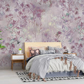 3009-C / Wild Floral Wall Mural - Purple Patterned Peel and Stick Wallpaper for Bedroom and Bathroom - Artevella