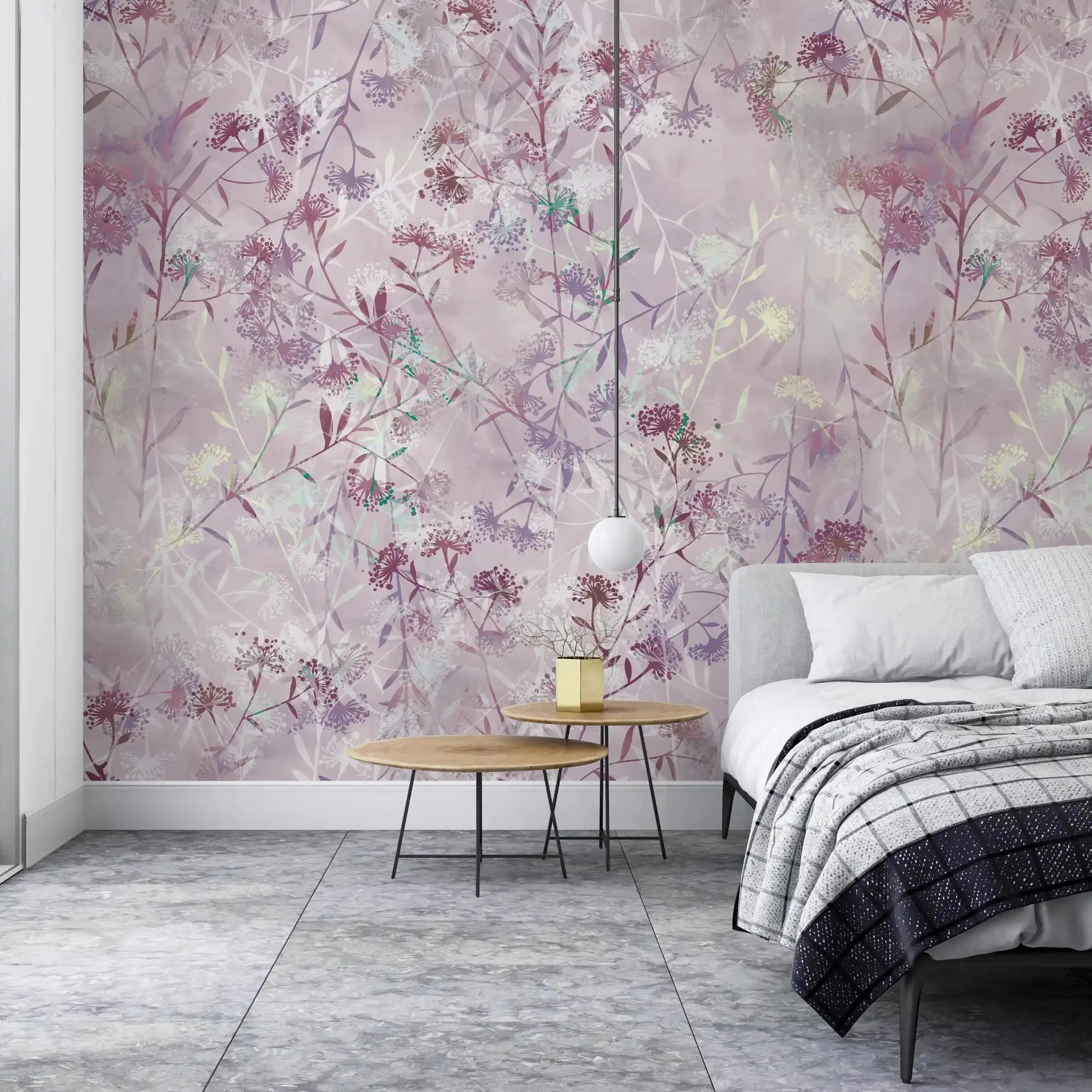 3009-C / Wild Floral Wall Mural - Purple Patterned Peel and Stick Wallpaper for Bedroom and Bathroom - Artevella