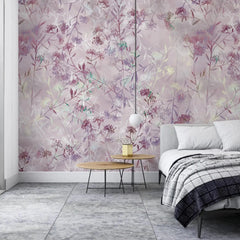 3009-C / Wild Floral Wall Mural - Purple Patterned Peel and Stick Wallpaper for Bedroom and Bathroom - Artevella