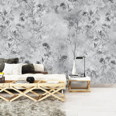 3009-E / Wild Floral Wall Mural - Grey Patterned Peel and Stick Wallpaper for Bedroom and Bathroom - Artevella