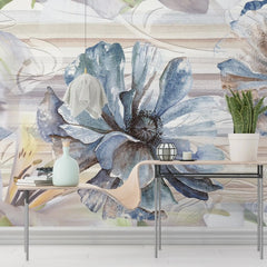 3011-A / Tropical Wallpaper - Watercolor Floral Pattern Peel and Stick Mural for Kitchen and Bathroom - Artevella