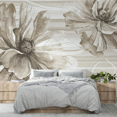 3011-C / Tropical Wallpaper - Watercolor Floral Pattern Peel and Stick Mural for Kitchen and Bathroom - Artevella