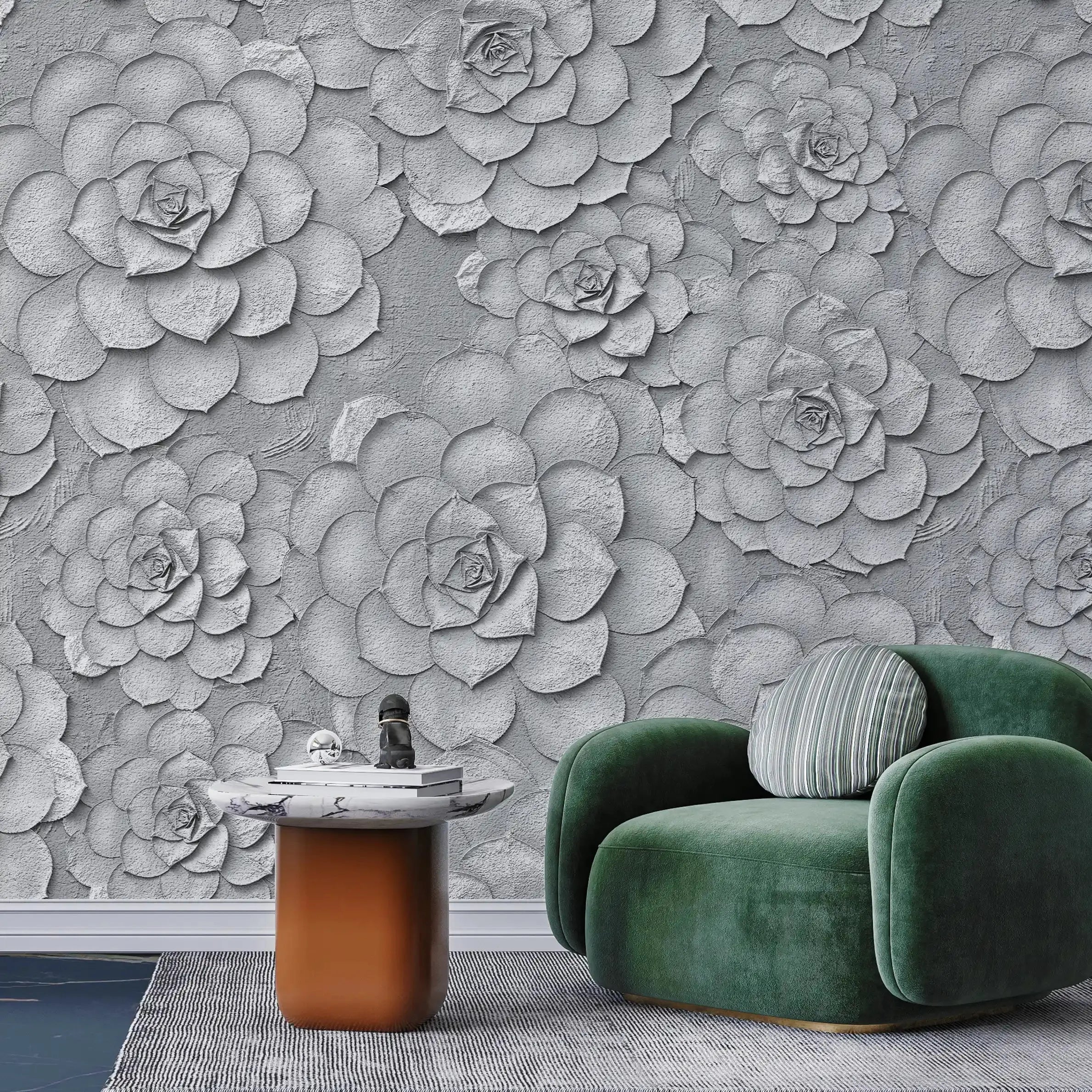 3012-A / Peel and Stick Wallpaper: Grey Rose and White Floral, Easy Install, Self Adhesive Wall Paper for Any Room - Artevella