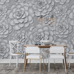 3012-A / Peel and Stick Wallpaper: Grey Rose and White Floral, Easy Install, Self Adhesive Wall Paper for Any Room - Artevella