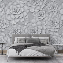 3012-A / Peel and Stick Wallpaper: Grey Rose and White Floral, Easy Install, Self Adhesive Wall Paper for Any Room - Artevella