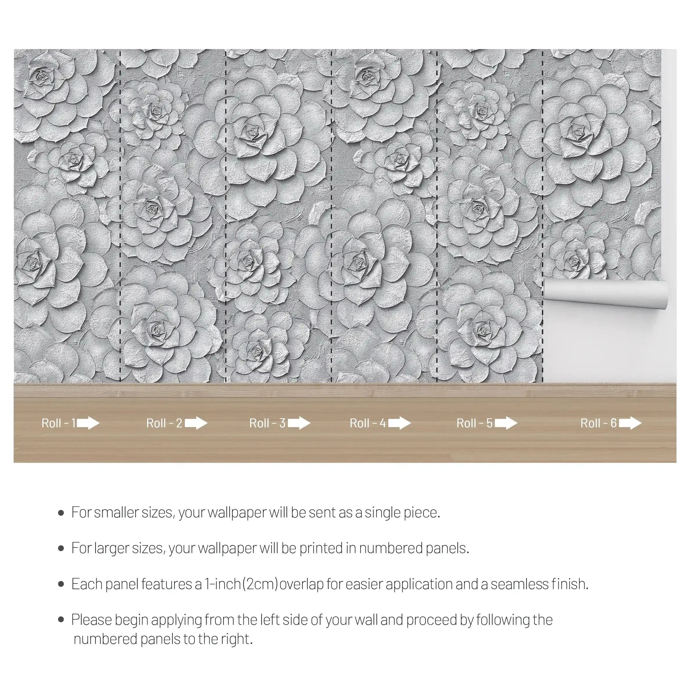 3012-A / Peel and Stick Wallpaper: Grey Rose and White Floral, Easy Install, Self Adhesive Wall Paper for Any Room - Artevella