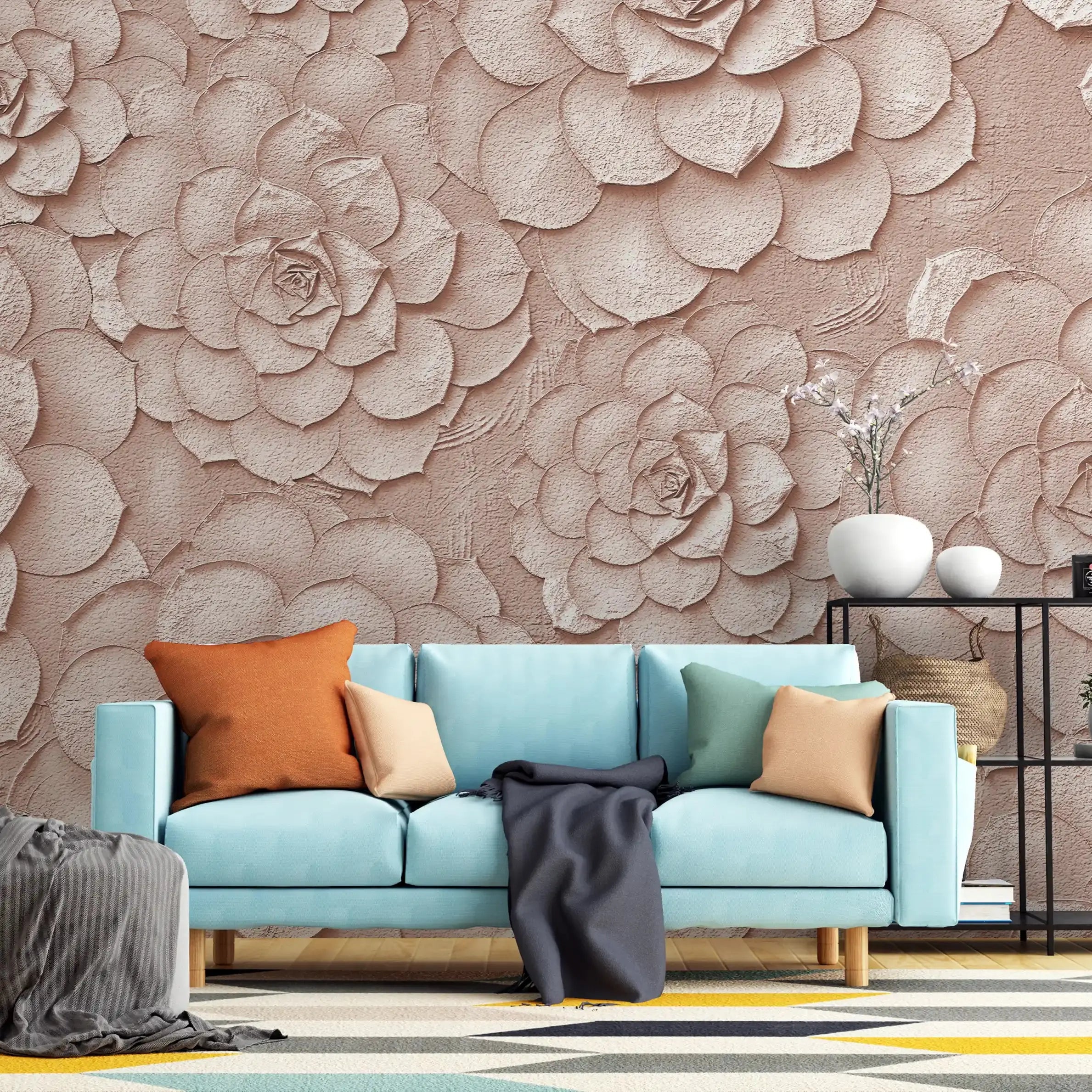 3012-D / Peel and Stick Wallpaper: Orange Rose and White Floral, Easy Install, Self Adhesive Wall Paper for Any Room - Artevella