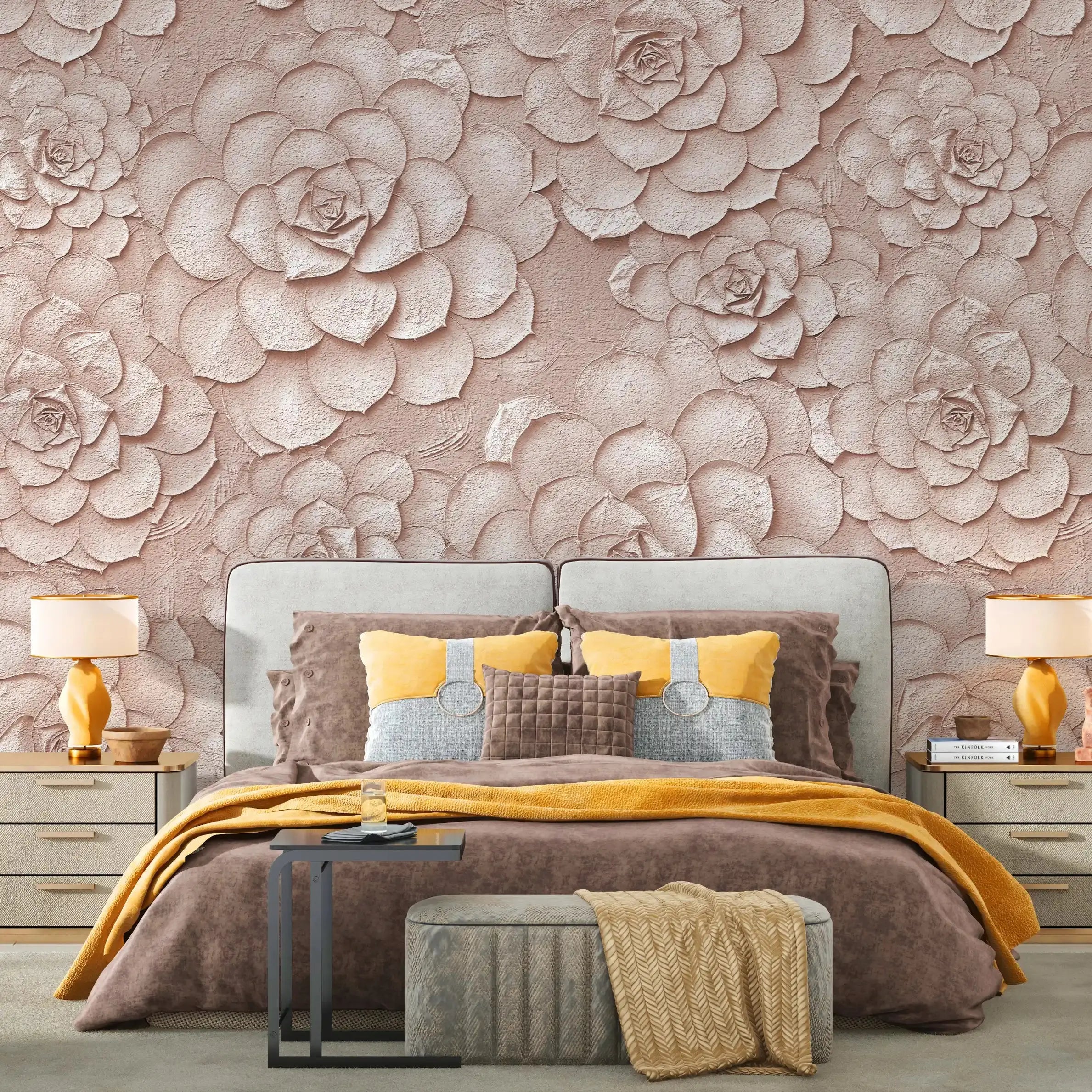 3012-D / Peel and Stick Wallpaper: Orange Rose and White Floral, Easy Install, Self Adhesive Wall Paper for Any Room - Artevella