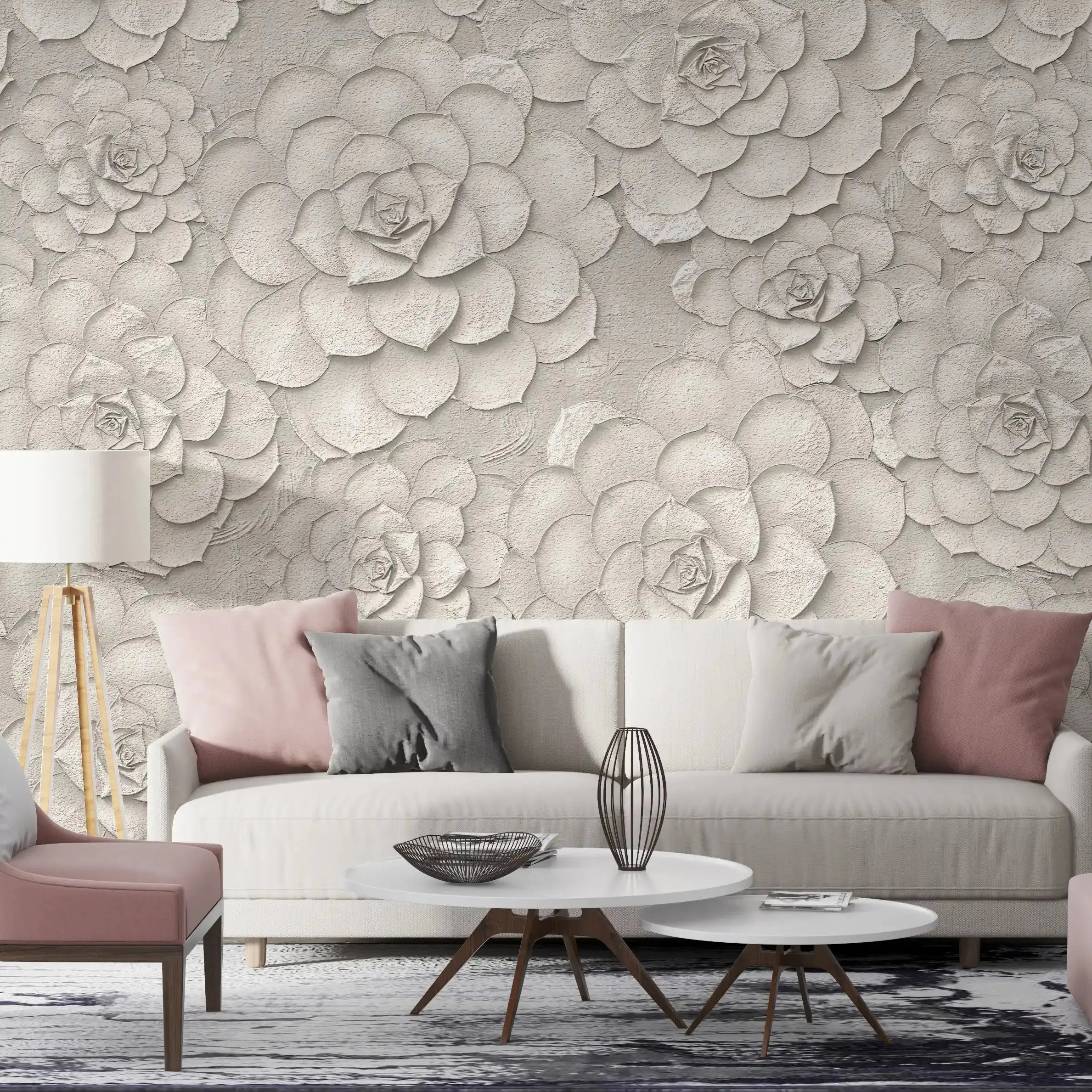 3012-E / Peel and Stick Wallpaper: Grey Rose and White Floral, Easy Install, Self Adhesive Wall Paper for Any Room - Artevella