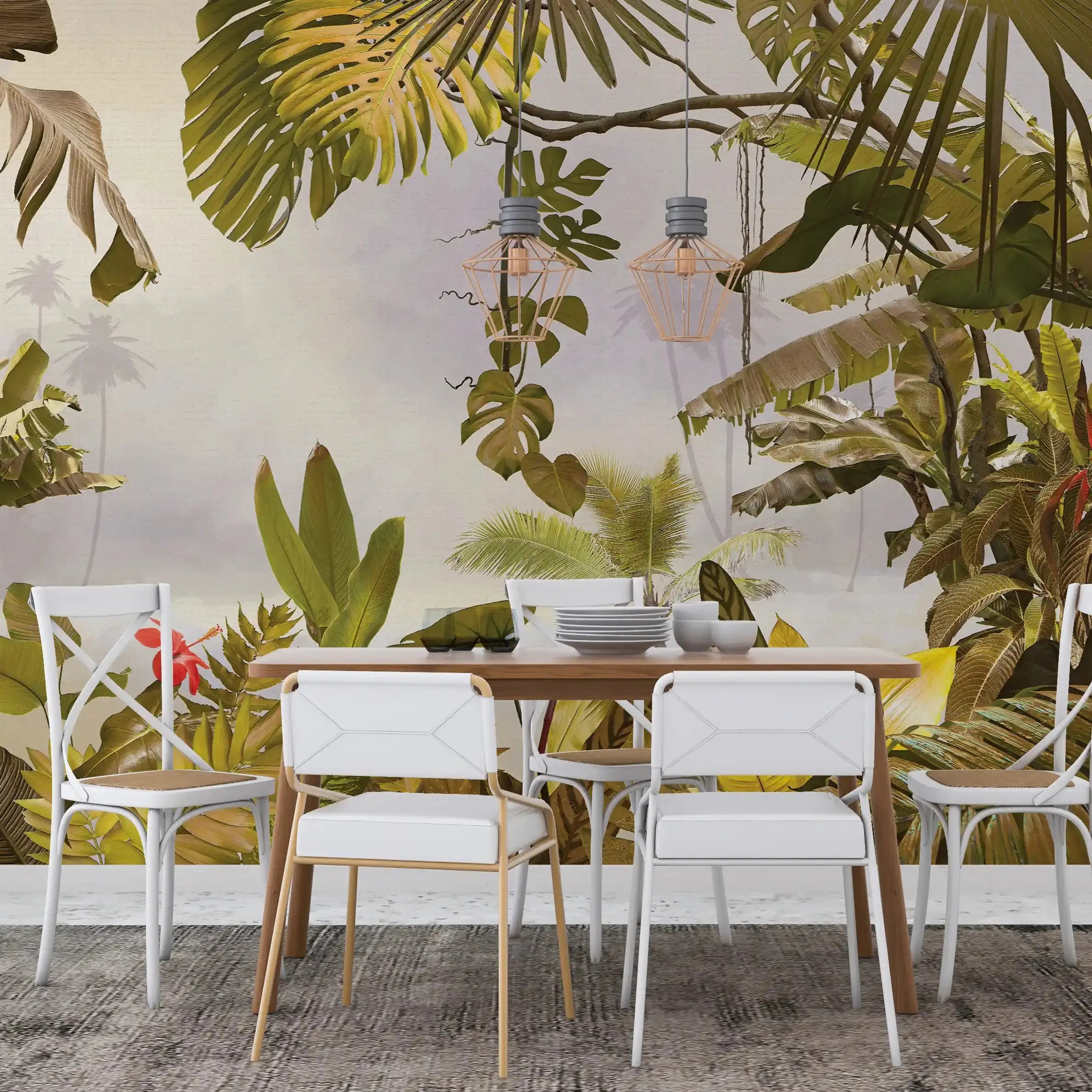 3014-B / Removable Wallpaper Peel and Stick - Abstract Colorful Tropical Plants Design for Modern Home Decor - Artevella