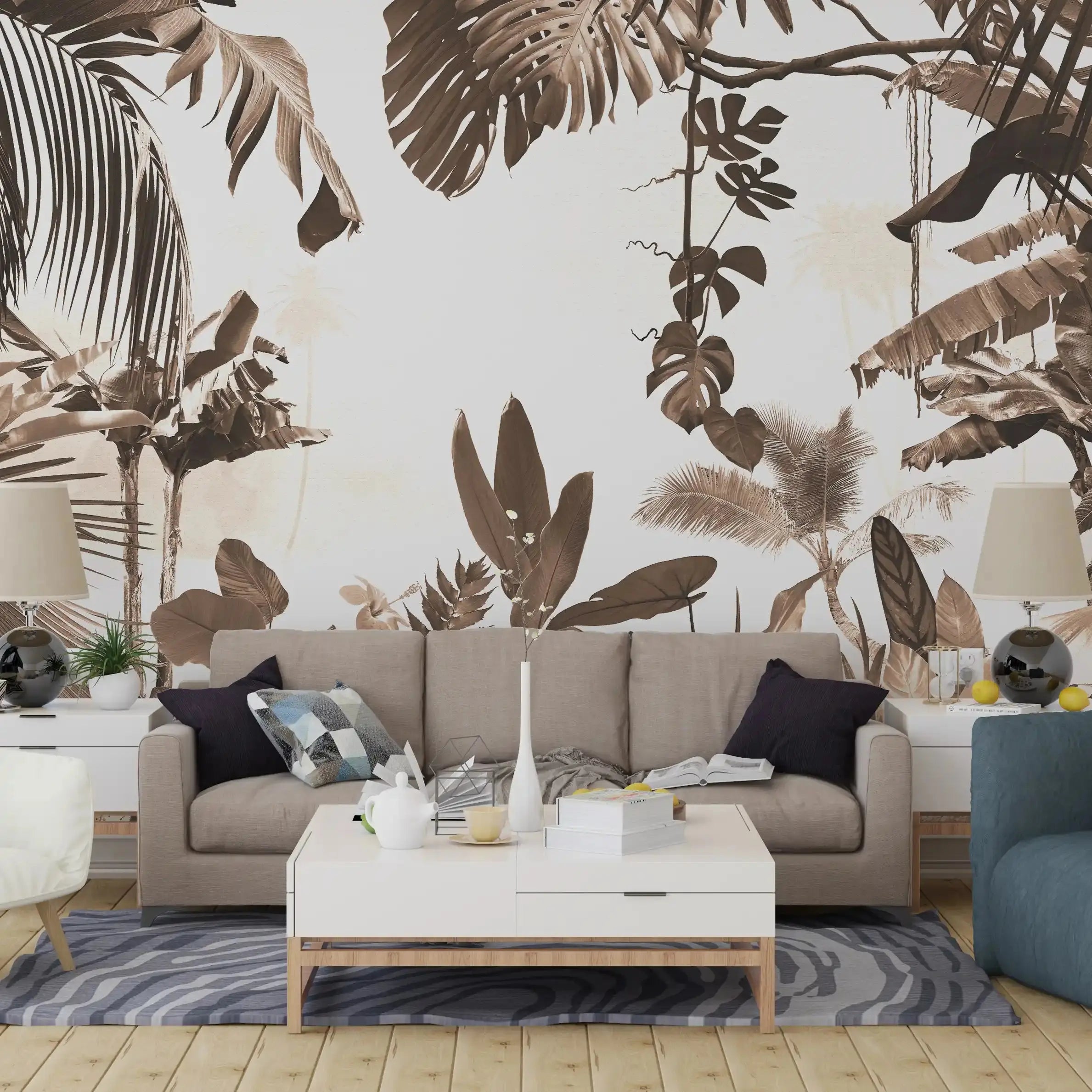 3014-F / Removable Wallpaper Peel and Stick - Abstract Colorful Tropical Plants Design for Modern Home Decor - Artevella