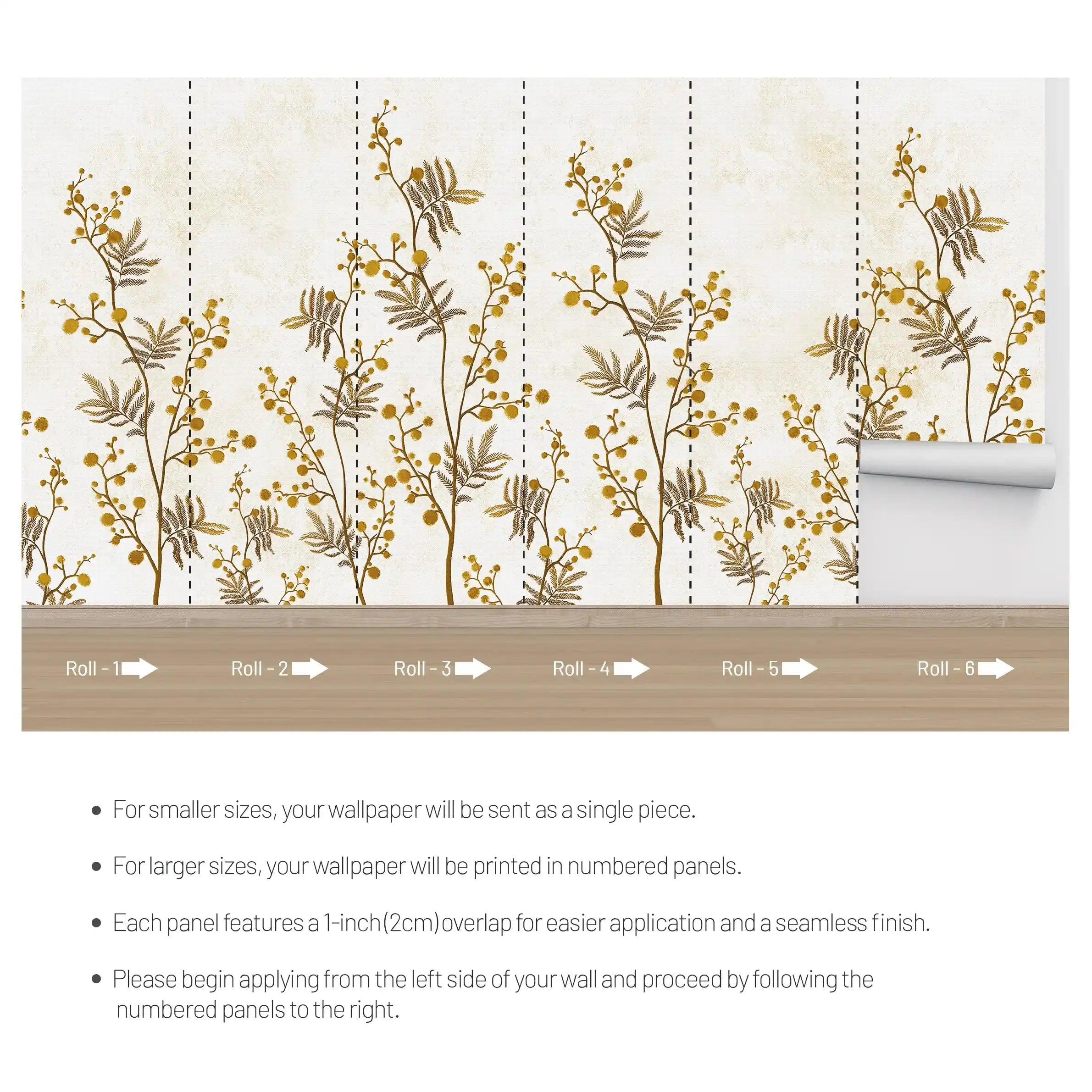 3016-D / Temporary Wallpaper: Floral Wall Mural with Easy Peel Off Design, Ideal for Accent Walls and Shelf Drawers - Artevella