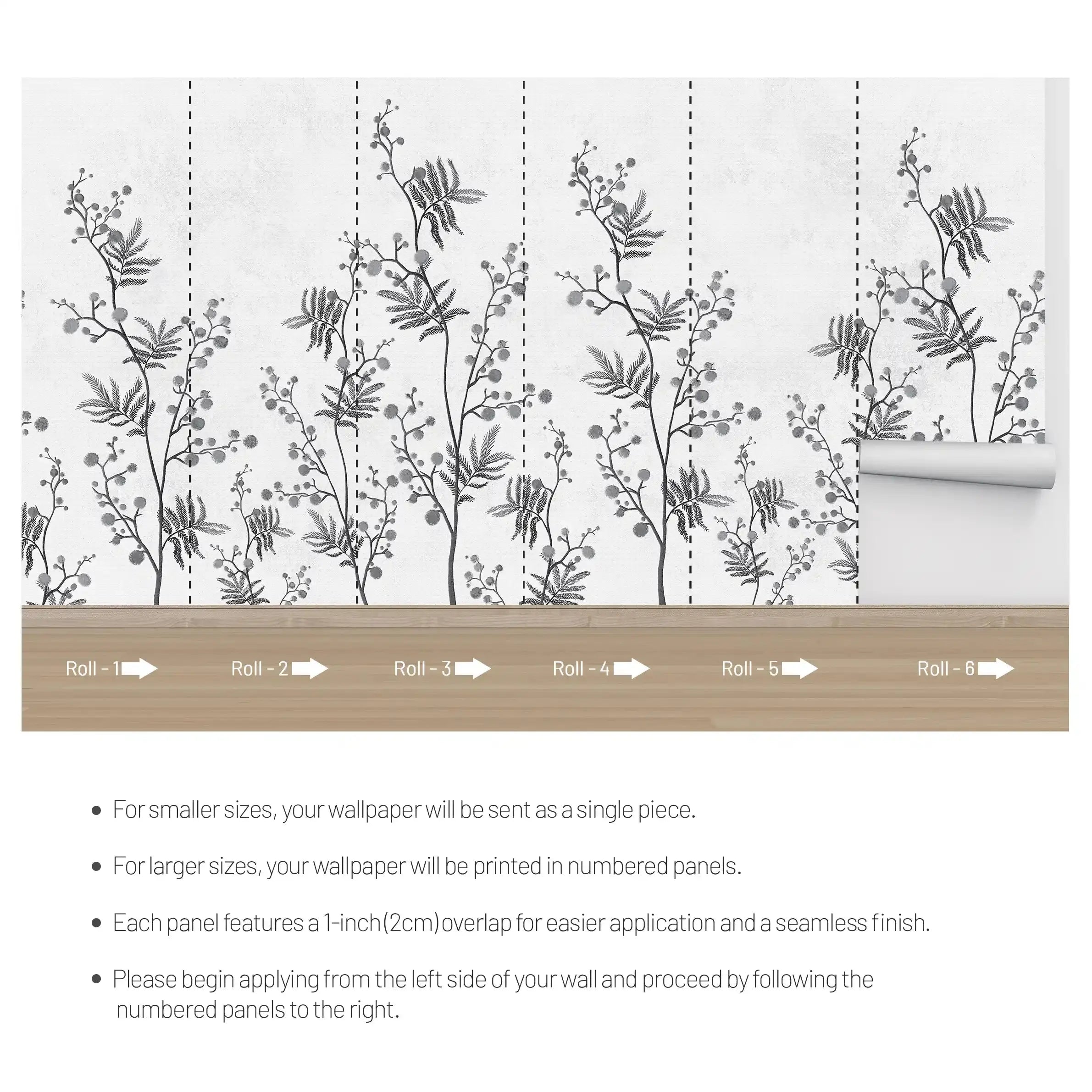 3016-E / Temporary Wallpaper: Floral Wall Mural with Easy Peel Off Design, Ideal for Accent Walls and Shelf Drawers - Artevella