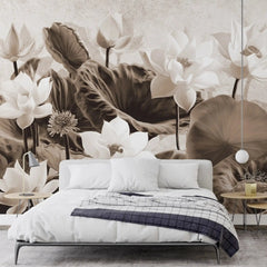 3019-C / Botanical Wallpaper: Self-Adhesive Lotus Blossom, Modern Room Decor for Easy Peel and Stick Installations - Artevella