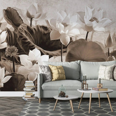 3019-C / Botanical Wallpaper: Self-Adhesive Lotus Blossom, Modern Room Decor for Easy Peel and Stick Installations - Artevella