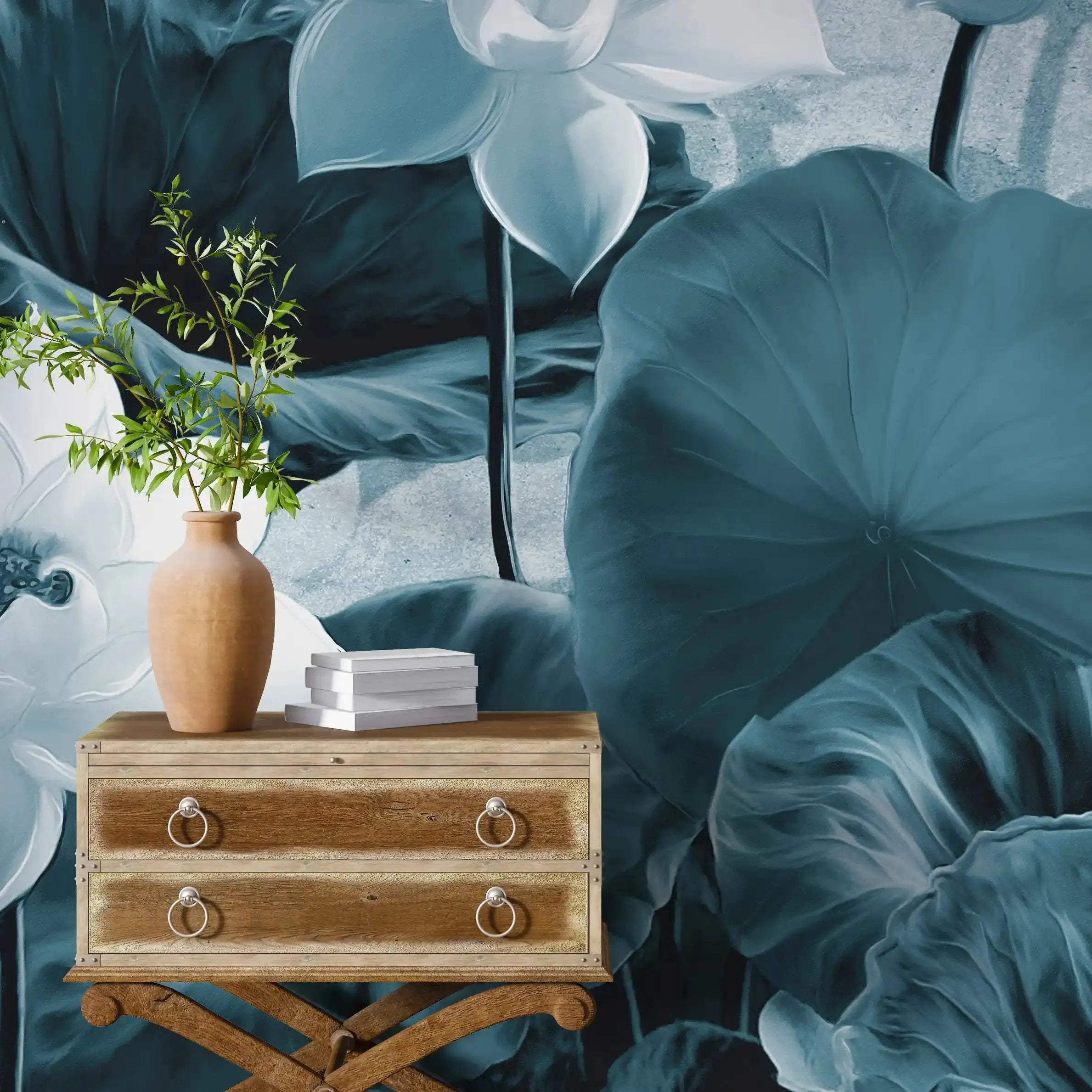 3019-D / Botanical Wallpaper: Self-Adhesive Lotus Blossom, Modern Room Decor for Easy Peel and Stick Installations - Artevella