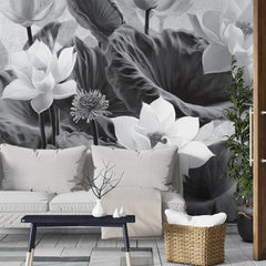 3019-E / Botanical Wallpaper: Self-Adhesive Lotus Blossom, Modern Room Decor for Easy Peel and Stick Installations - Artevella