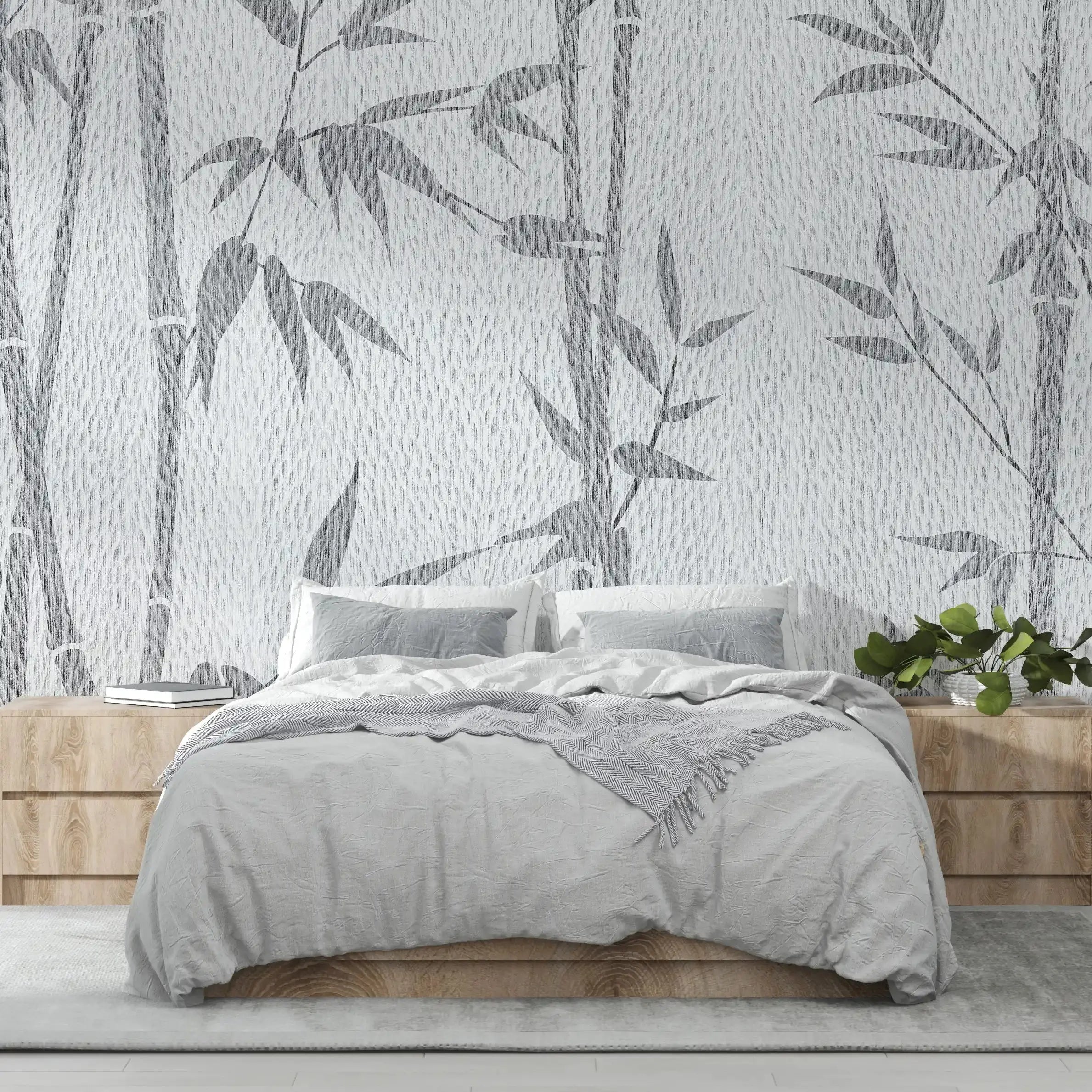 3020-E / Tropical Bamboo Leaf Wallpaper, Peel and Stick, Easy Install, Adhesive Boho Decor for Kitchen, Bathroom - Artevella