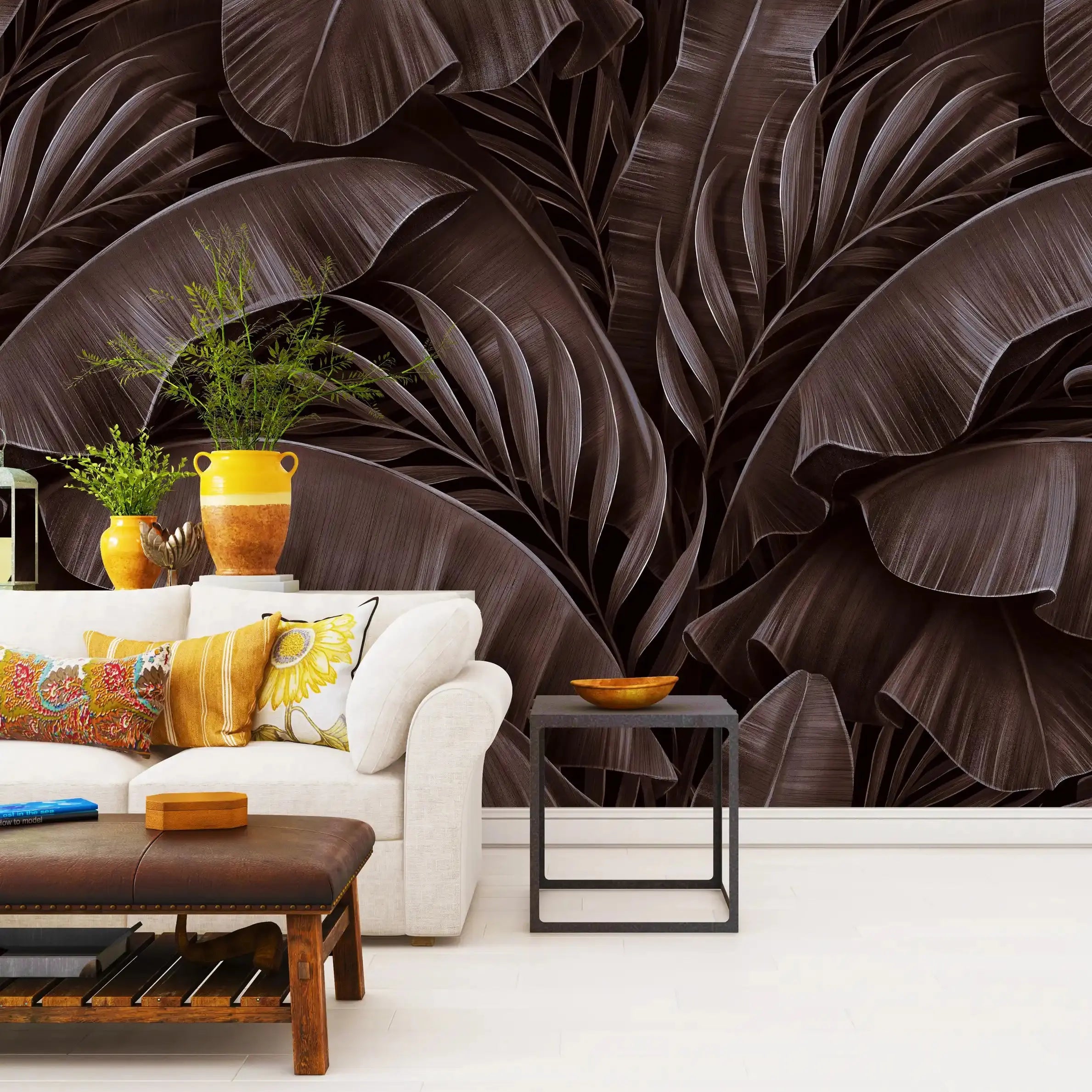 3026-C / Tropical Jungle Leaves Wallpaper, Peel and Stick Mural, Ideal for Bathroom, Bedroom, and Kitchen - Artevella