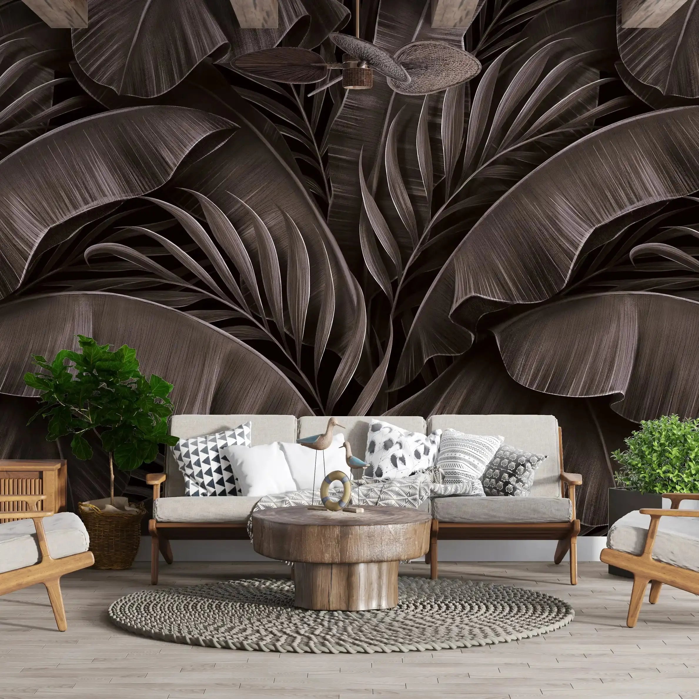 3026-D / Tropical Jungle Leaves Wallpaper, Peel and Stick Mural, Ideal for Bathroom, Bedroom, and Kitchen - Artevella