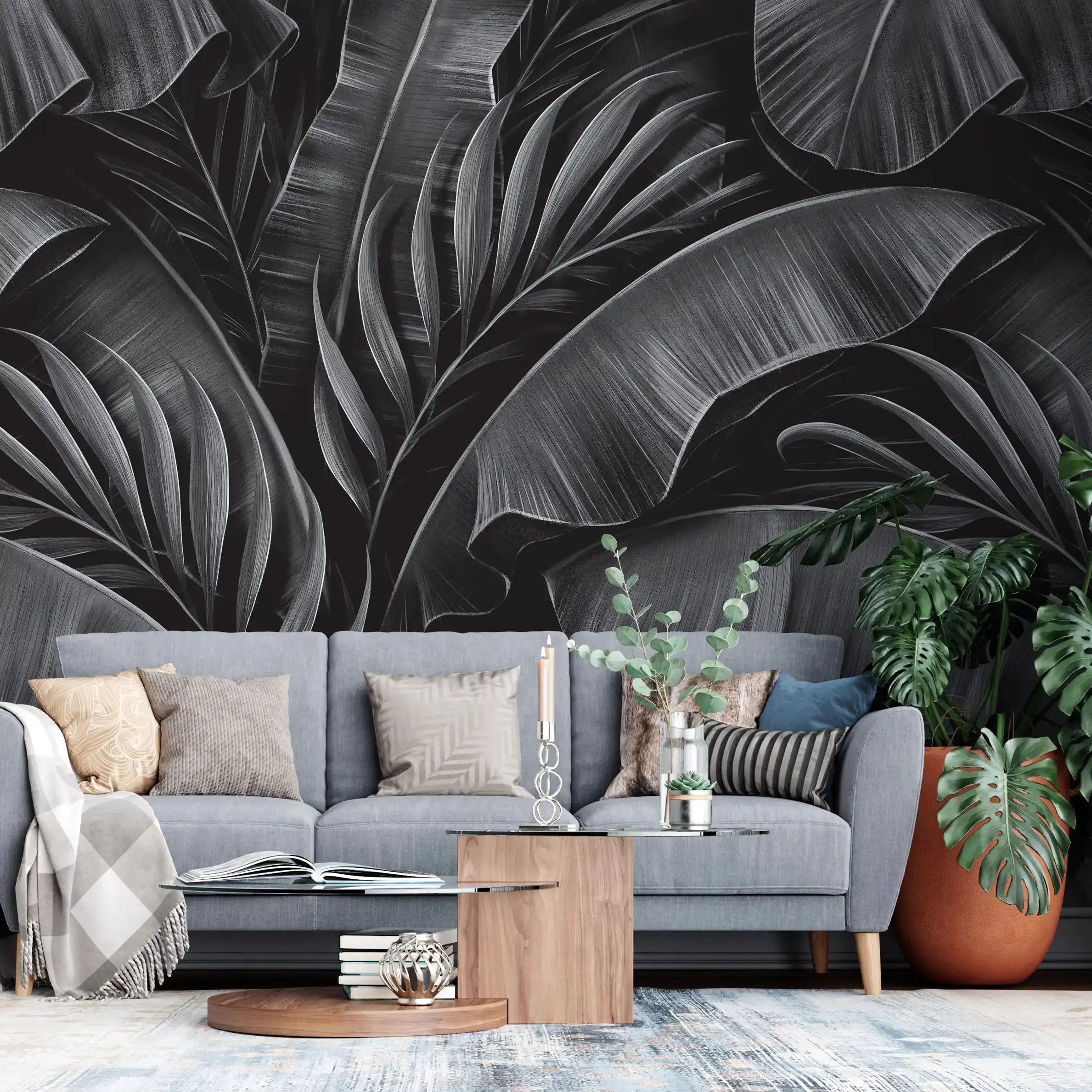 3026-E / Tropical Jungle Leaves Wallpaper, Peel and Stick Mural, Ideal for Bathroom, Bedroom, and Kitchen - Artevella
