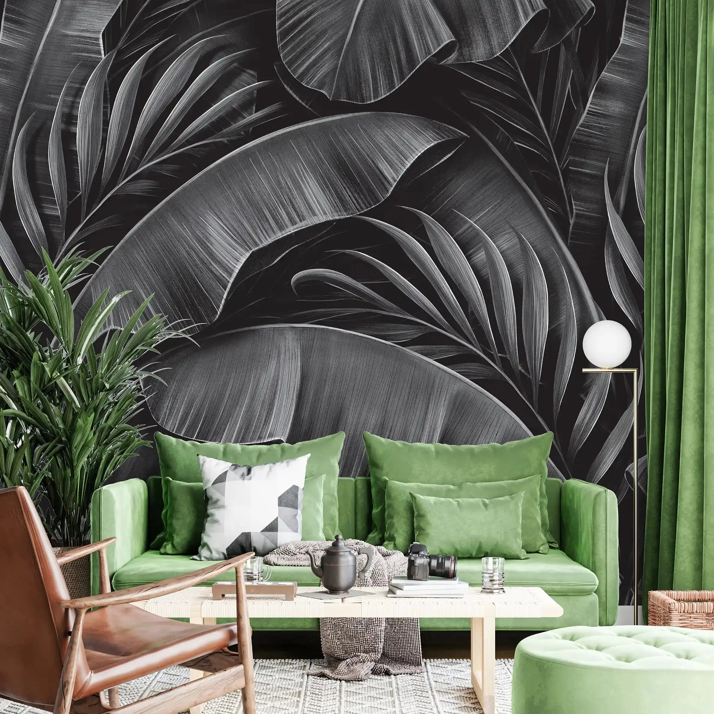 3026-E / Tropical Jungle Leaves Wallpaper, Peel and Stick Mural, Ideal for Bathroom, Bedroom, and Kitchen - Artevella