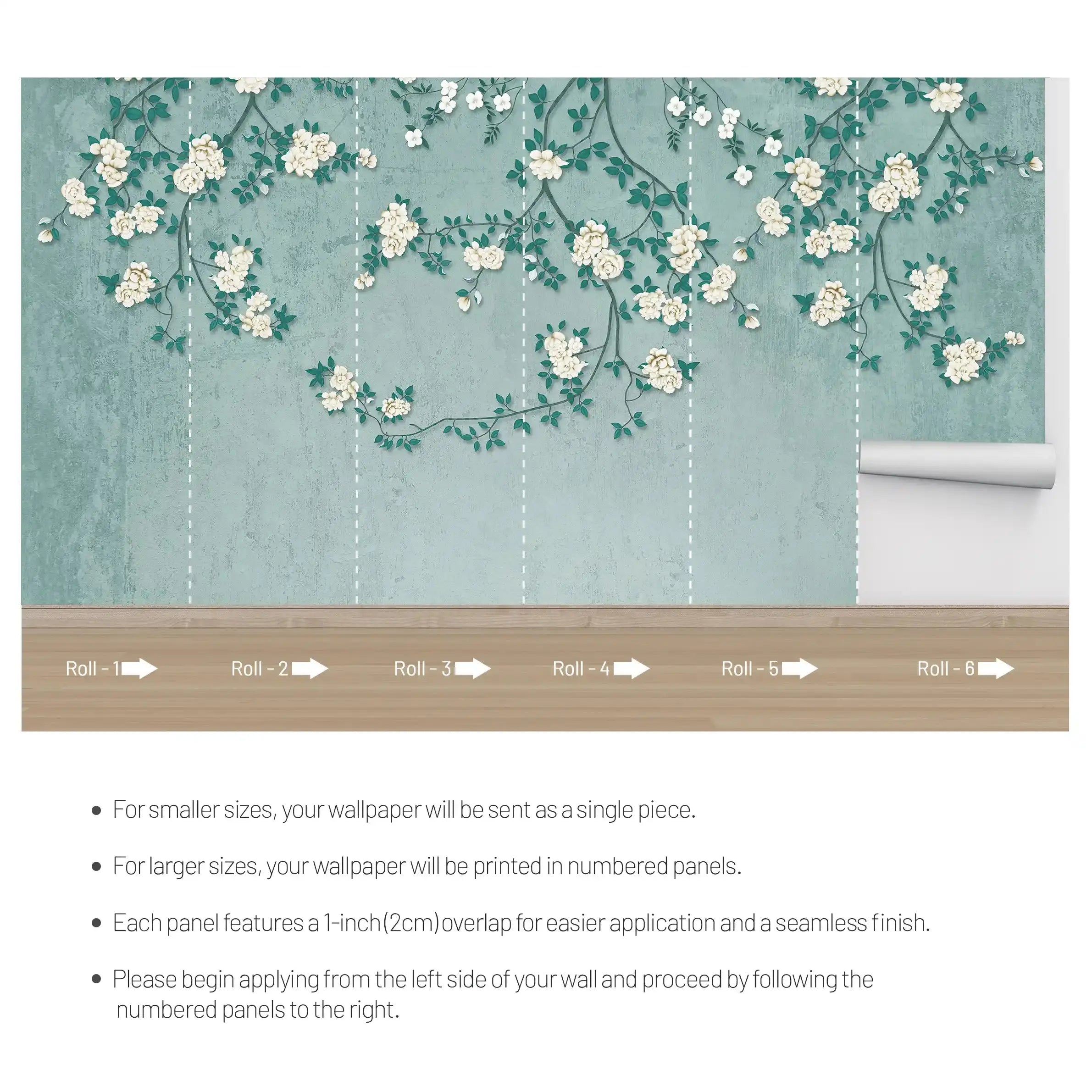 3028-A / Chinese Style Floral Peel and Stick Wallpaper: Easy Install, Adhesive Mural for Walls - Artevella