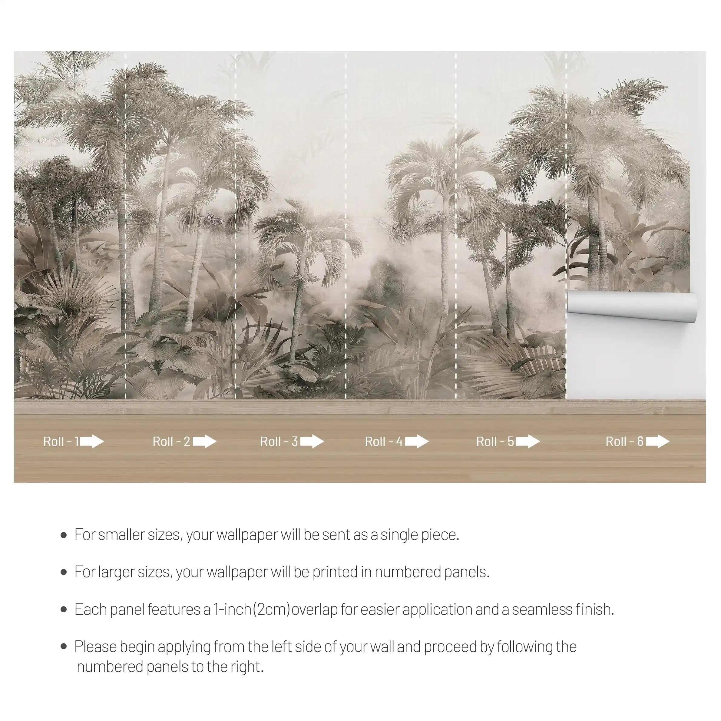 3029-B / Temporary Wallpaper: Tropical Jungle in Foggy Watercolor, Peel and Stick for Renters and DIY Deco - Artevella